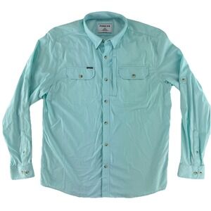 Poncho Magnetic Pockets Long Sleeve Button Up Vented Shirt Men XL Slim Aqua Blue